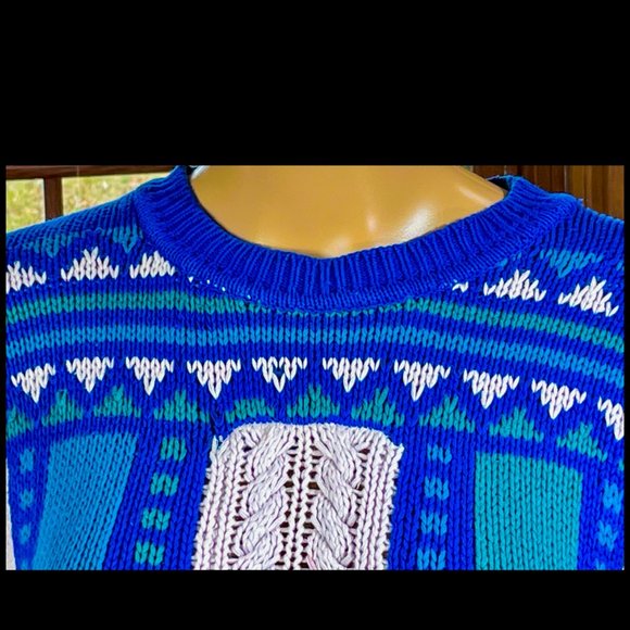 ▪️VTG▪️RIVER BRAND ARROW▪️1990's Hand Loomed Cotton Geo Striped Chunky Sweater - Picture 3 of 6